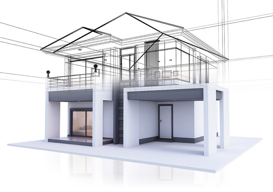 3D-Ansicht, Zeichnung Einfamilienhaus